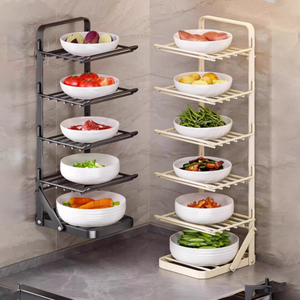 Scaffale Pieghevole Multifunzionale da Parete per Cucina, Portapiatti <span class=keywords><strong>a</strong></span> Più Livelli per Preparazione e Conservazione - Product Image 1