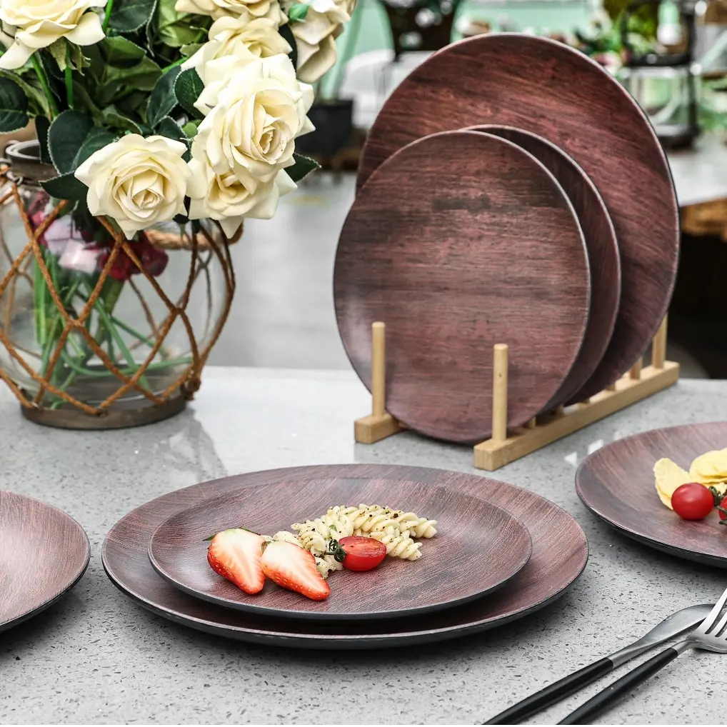 Luxury Cutlery Set Acacia Wood Tableware Tableware Elegant Melamine Dinnerware Set 12pcs Set