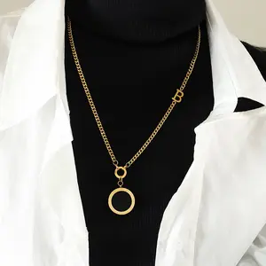 Collana con ciondolo opale doppio lato in bianco e nero romano Hip Hop all'ingrosso gioielli moda donna in acciaio inossidabile placcato oro 18 carati