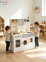 Cuisine de jeu en bois moderne avec cuisinière brillante, jouets créatifs pour enfants
