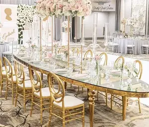 现代新设计轻奢华椭圆形不锈钢婚礼餐桌