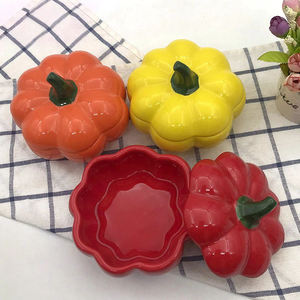 Cuenco de cerámica con forma de calabaza para cocina, recipiente con tapa, utensilio de cocina, tazón para sopa y guiso, recipiente para huevos al vapor - Product Image 3