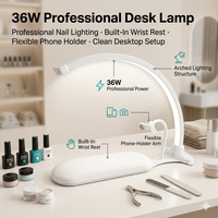 Nouvelle lampe de bureau pour ongles, lumière LED demi-lune avec 3 supports pour téléphone, repose-main, lumière de manucure à intensité réglable pour technicien en ongles, salon