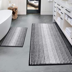 Luxury <strong>Navy</strong> Striped Cationic Chenille Polyester Absorbent Thick <strong>Bath</strong> <strong>Mats</strong> Modern Eco-Friendly Home Hotel Non-Slip Washable - Product Image 1
