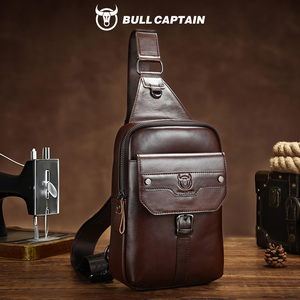 กระเป๋าหนังแท้ BULLCAPTAIN100% แบบสะพายข้าง OEM สกรีนโลโก้ได้ กระเป๋าคาดอกผู้ชายลำลอง สะพายไหล่ มีช่องเสียบหูฟัง - Product Image 1