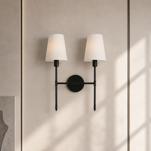 Applique murale en fer noir mat, fabrication artisanale, abat-jour en tissu, pour hôtel et chambre à coucher, finition américaine, OEM d'usine, en stock, prête à être expédiée - Product Image 3