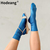 Chaussettes élégantes de luxe en soie métallisée côtelée pour femmes, chaussettes brillantes à paillettes mi-mollet