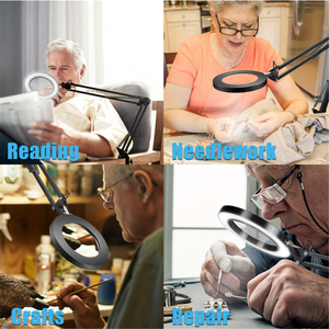 แว่นขยายหลอดไฟ LED,โคมไฟแว่นขยาย LED,แขนคอห่านปรับได้3ดวงแว่นขยาย LED 5x - Product Image 3