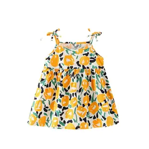 Vestido de moda sin mangas para niñas, 100% algodón, verano, fiesta, venta al por mayor