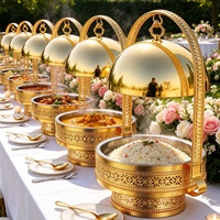 Chauffe-Plat Rond en Acier Inoxydable Doré 8L pour Fêtes de Mariage, avec Couvercle Suspendu, Chauffe-Plat Buffet à Alcool, pour Hôtels et Traiteurs