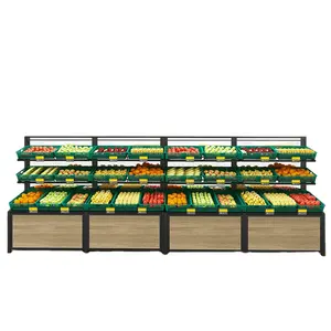 Factory Price Steel Wood Grocery Stores Supermarket Vegetable And Fruit Display Rack