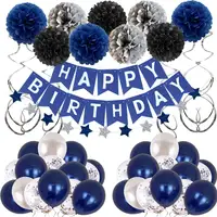 誕生日の装飾男性男性のための青い誕生日パーティーの装飾女性男の子グリル、パーティーの装飾セットのためのお誕生日おめでとう風船