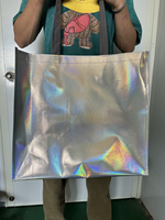 Sac cadeau holographique, paillettes, réutilisable, non tissé, argenté, métallique, laser, pp tissé, sac de shopping, sacs de sublimation pour entreprise