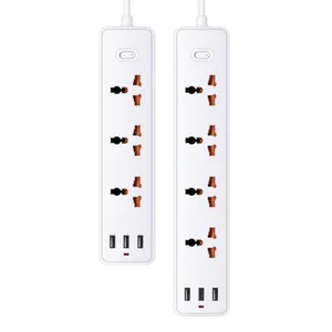 Universal Extension Lead Power Strips Outlets 3 USB Ports,2m 3 Way Cable Surge Protector Socket 3 Smart Charging Station Cord
