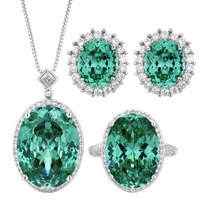 Wholesale Eco-friendly Copper Oval Cut 15*20/13*18MM <b>Emerald</b> Green Zircon Jewellery Set Women for Timeless Elegance - Product Image 1