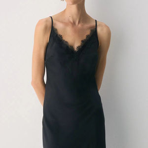 Ladies' Elegant Black Satin <b>Lace</b> Dress Factory Customized High Quality Casual Wear - Product Image 5