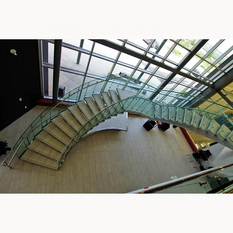 Mesense Glass Spiral Staircase Curved Staircase with Glass Balustrade Indoor Use Luxury Arc Stair