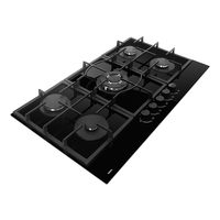 Table de cuisson à gaz encastrable 5 brûleurs à allumage électronique, option alimentation par piles, surface en verre, classe énergétique 1, pour hôtels et foyers