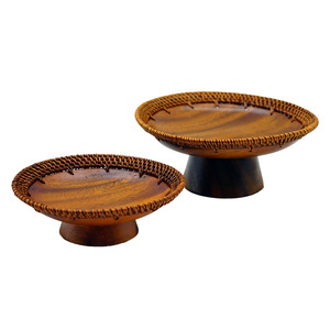 Retro Rattan High-Legged Tea And Snack Plate Japanese Walnut Wood Fruit Tray <b>Bamboo</b> Woven Serving Tray For Home Use Handmade - Product Image 5