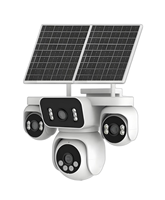 Caméra solaire AOV V360 4 objectifs 8MP 4G, zoom numérique 12X, détection humanoïde par IA, enregistrement 24h/24 et 7j/7, caméra de sécurité extérieure HE