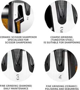 Aiguiseur de couteaux et de ciseaux manuel 4-en-1, restaure la tranchance des lames, boîtier en acier inoxydable, base antidérapante - Product Image 6