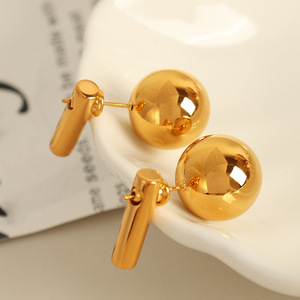 Stud Earrings Ball Shape Gold Plated 18k <b>Titanium</b> Steel Geometric Design Fashion Jewelry - Product Image 1