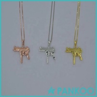 Personnalisé 925 en argent sterling plaqué or AK-47 machine gun pendentif collier