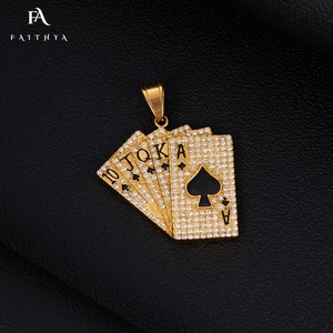 FP1228 Collar con Colgante de Acero Inoxidable con Diseño Único de <span class=keywords><strong>Texas</strong></span> Hold'em Straight Flush Ice Out Lucky, Chapado en Oro, Estilo Hip Hop para Hombre - Product Image 2