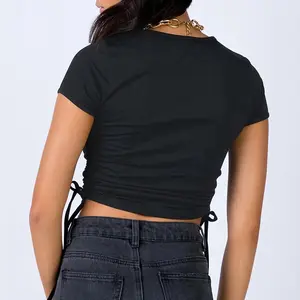 Phụ nữ tùy chỉnh T-Shirt dây rút Thiết kế ngọt ngào và cay sexy Crop ngắn Top