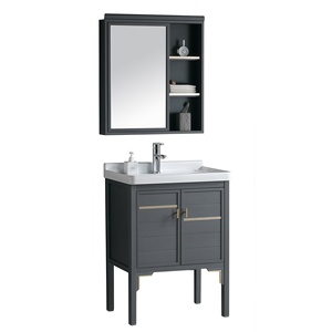 Nuevo y Moderno Mueble de Baño de Aluminio Espacial Engrosado con Espejo Abatible Montado en la Pared, Integrado con Lavabo Cerámico Resistente al Agua - Product Image 1