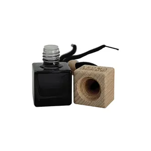 木製キャップ付きカスタム8mlブラックガラス香水車ボトル芳香剤