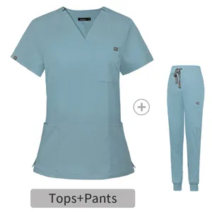 2024 NIAAHINN Customization OEM Short Sleeve Nurse Dress Surgical Uniform Stylish Female Womens Tie Up Medical Scrubs Uniforms