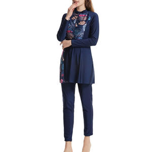 Maillots de bain islamiques modestes pour femmes, une pièce, imprimé, logo sur le devant, coupe haute, spandex/nylon, burkinis en cristal - Product Image 3