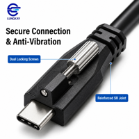 Câble USB 3.2 Gen 2 Type C LUNGKAY OEM 10 Gbps 100 W PD 5 A à charge rapide avec double verrouillage à vis pour caméra industrielle, médical, CNC