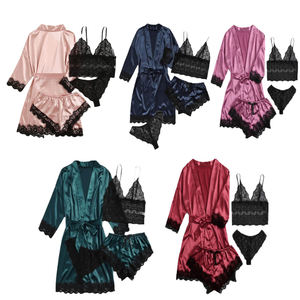 Capaz de Daster Piyama Seda Gecelik Baju Tidur Wanita Robe Femme <span class=keywords><strong>3</strong></span> <span class=keywords><strong>piezas</strong></span> salón desgaste conjuntos <span class=keywords><strong>Terno</strong></span> Mujer Plus tamaño de la mujer ropa de dormir - Product Image 5