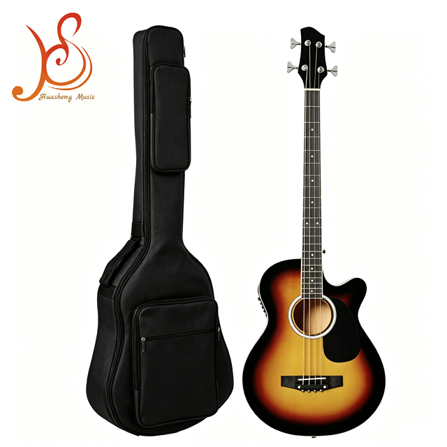 4 String Fretless Acoustic Electric Bass Guitar, Cutaway Design