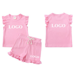 カスタムソリッドキッズガールズ服 1-6歳 子供女の子夏服セット 通気性のあるフリル付きトップス＆ショートパンツ 2ピースアウトフィット - Product Image 6