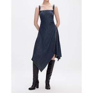 Vestido vaquero de verano personalizado para mujer, nuevo diseño asimétrico con cremallera, corte ajustado, estilo vintage, vestido tipo overol para mujer - Product Image 1