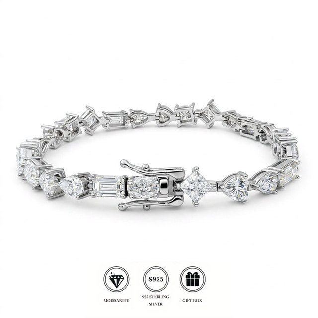 GRA VVS Multi Cut Moissanite Tennis Bracelet S925 Sterling Silver 6.5-8.5 Inch 18K Rose Gold Plated Women Wedding Fine Jewelry