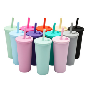 2026 Luxury Colorful Plastic Tumbler with Straw Lid Wholesale Custom Logo Double Wall Matte Reusable Coffee Cup Juice Bottle - Product Image 1