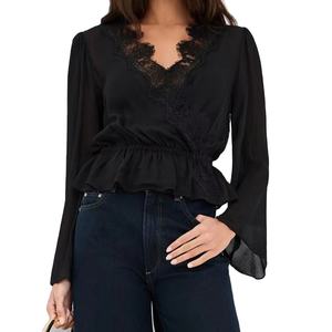 Chemise à manches longues en dentelle transparente pour femmes, haut décontracté de haute qualité, printemps-automne, sexy, chemisier, chemise courte - Product Image 5