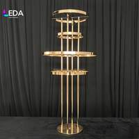 Rak Bunga Logam Emas Bulat 3 Tingkat LEDA Luxury Tall, Centerpiece Meja Pernikahan, Rak Pajangan Bunga