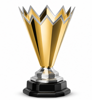 Trophée sportif en alliage de zinc Pinion, avec ailes dorées sur un tige argentée, couronne orbitale, écologique, poli, pour cadeaux promotionnels