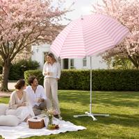 Parasol de plage rayé rose et blanc 200 cm, 8 baleines, structure en acier, polyester enduit argenté, protection solaire pour jardin, piscine, plage, terrasse
