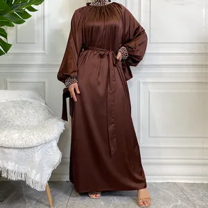 Women Satin Dress Ramadan Modest Khimar Hijab Abaya Dubai Turkey Arabic African Maxi Dresses Islam Kaftan