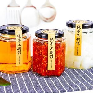 Pot en verre hexagonal de 45 ml à 730 ml avec couvercle à vis transparent, sérigraphie, couleurs personnalisées pour sauces, miel, confitures et conserves - Product Image 3
