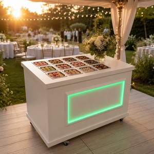 Chariot à bonbons blanc moderne et compact pour mariages et fêtes, présentoir pliable en bois pour desserts et snacks, en promotion - Product Image 1