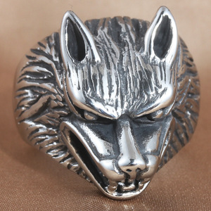 Wolf <b>Head</b> Ring Men's Stainless Steel Animal Punk <b>Style</b> Silver Jewelry Gift 213023 - Product Image 1