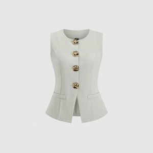 Nouveau <span class=keywords><strong>Gilet</strong></span> <span class=keywords><strong>Sans</strong></span> Manches Col Rond <span class=keywords><strong>Femme</strong></span> 2025 – Tendance et Élégant, Taille Cintrée, Couleur Unie - Product Image 5