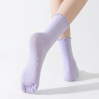 Calcetines de Yoga y Pilates de Lujo con Cinco Dedos, Antideslizantes, con Ribete de Encaje, 85% Algodón, Transpirables, Calcetines Profesionales de Fitness para Mujer